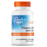 Doctor's Best Vitamin D3 5000 IU softgels bottle on table for daily use.