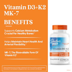 Doctor's Best Vitamin D3 + K2 capsule close-up showing the D3 + K2 blend for bone support.