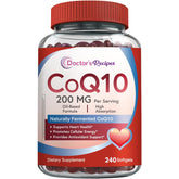 Doctor's Recipes CoQ10 200mg softgels on bottle front for daily energy support