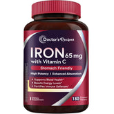 Doctor's Recipes Iron 65mg bottle shown for daily energy support
