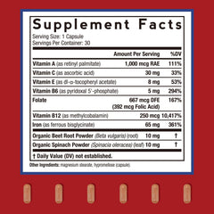 Close-up of bottle label showing ferrous bisglycinate and vitamin symbols