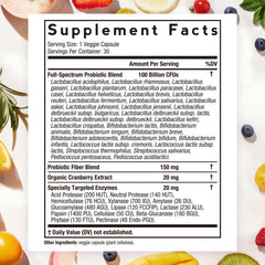 Doctor's Recipes Probiotics capsules close-up showing 100B CFU and 32 strains.
