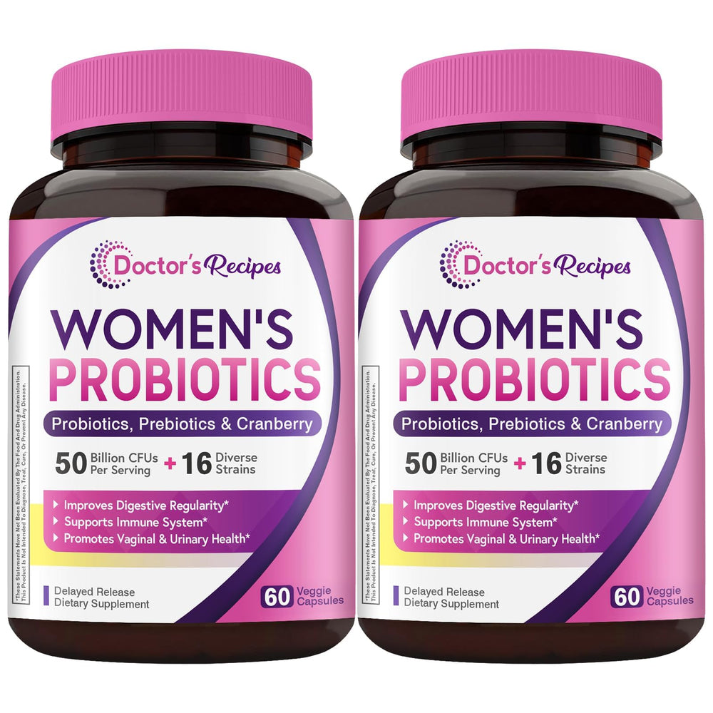 Doctor's Recipes Women's Probiotics bottle front for daily gut balance.