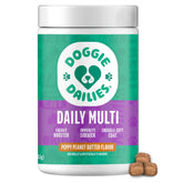 Doggie Dailies 5 in 1 soft chews peanut butter may support joints and coat health.