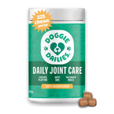 Doggie Dailies hip and joint chews bottle front, tasty and easy to administer.