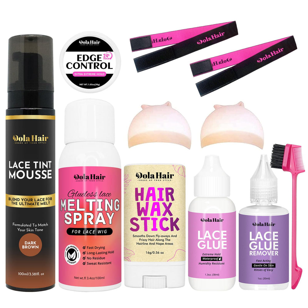 Dolahair Lace Tint Mousse applied to lace for natural blend.