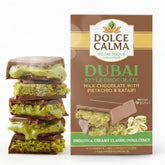 Dolce Calma Dubai Milk chocolate bar 100g on premium wrapper, ideal for an afternoon treat