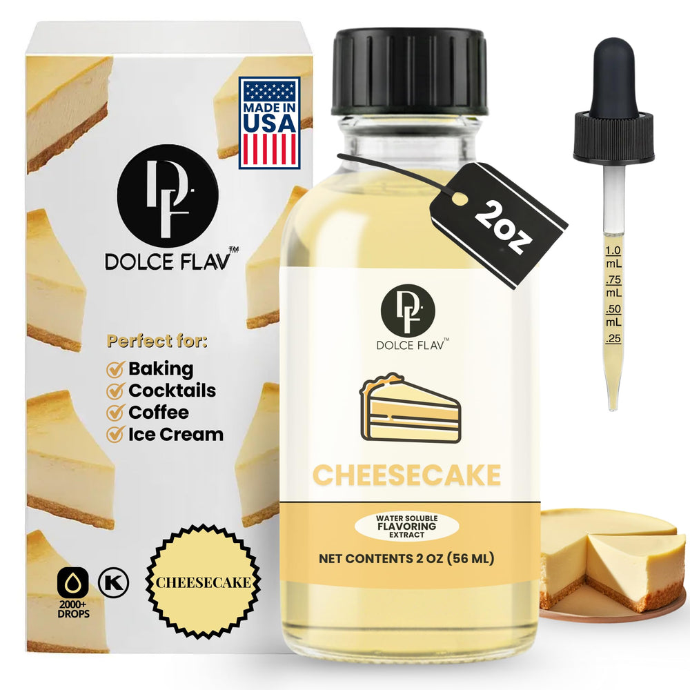 Dolce Flav Cheesecake Extract dropper bottle for precise dessert flavoring