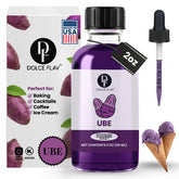 Dolce Flav Purple Ube Extract bottle pour for vibrant baked goods and desserts