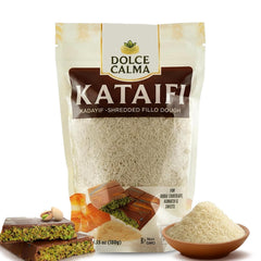 Dolce Calma kataifi dough packaging shows a compact 180g pack for quick desserts.