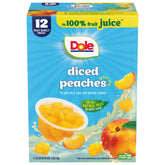Dole Diced Peaches in 100% Juice: bite sized snack ready to go.
