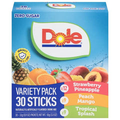 Dole drink mix variety pack showing three flavors for easy, refreshing beverages