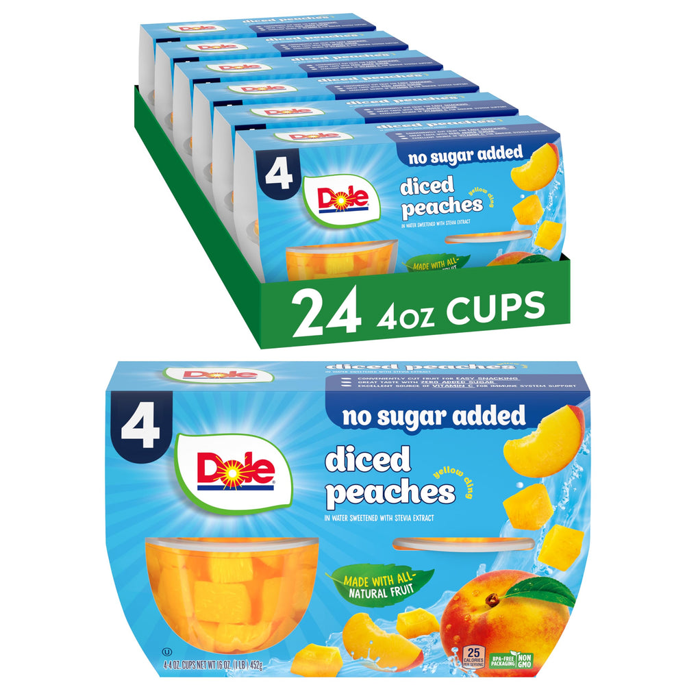 Dole Fruit Bowls No Sugar Added Diced Peaches – convenient lunchbox snack.