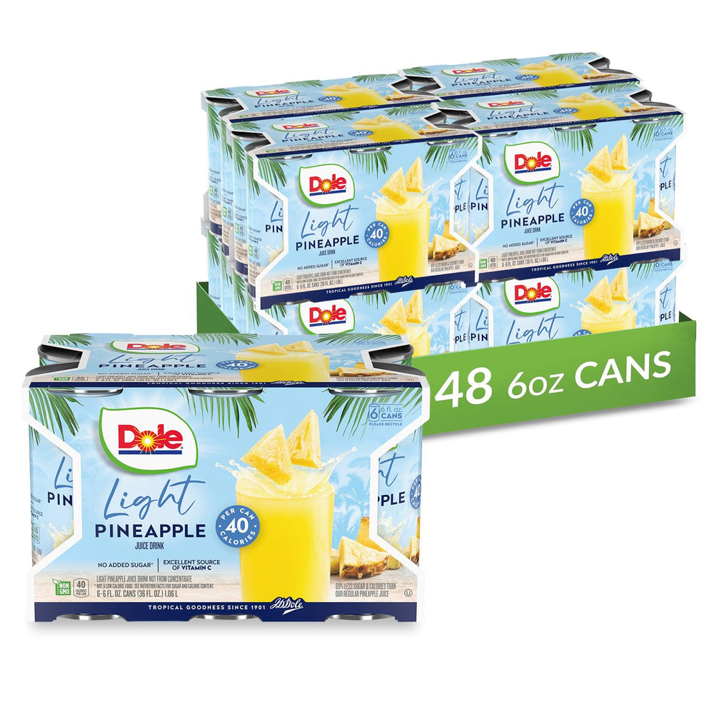 Dole Light Pineapple Juice can pouring into a glass, a low-calorie vitamin C option