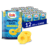 Dole Pineapple Slices in Juice, convenient canned fruit for quick snacking.