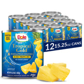 Dole Tropical Gold pineapple chunks in juice, glossy golden pieces ready for snacking