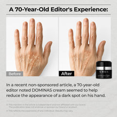 Dominas Dark Spot Corrector Cream texture swirl highlights cream richness and brightening possibilities.