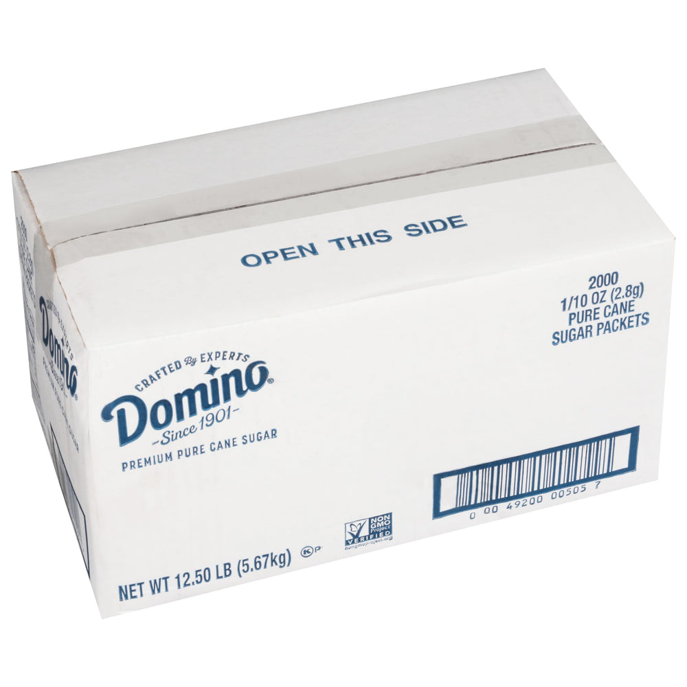 Domino sugar packets box for quick daily coffee service in busy settings.