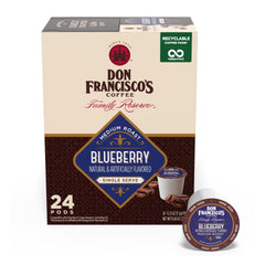 Don Francisco's Blueberry coffee pods box for easy Keurig brewing and weekday mornings