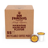 Don Francisco's Hawaiian Hazelnut flavor coffee pods in box for easy daily brew.