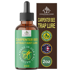 Donaldson Farms Carpenter Bee Attractant bottle boosts trap effectiveness.
