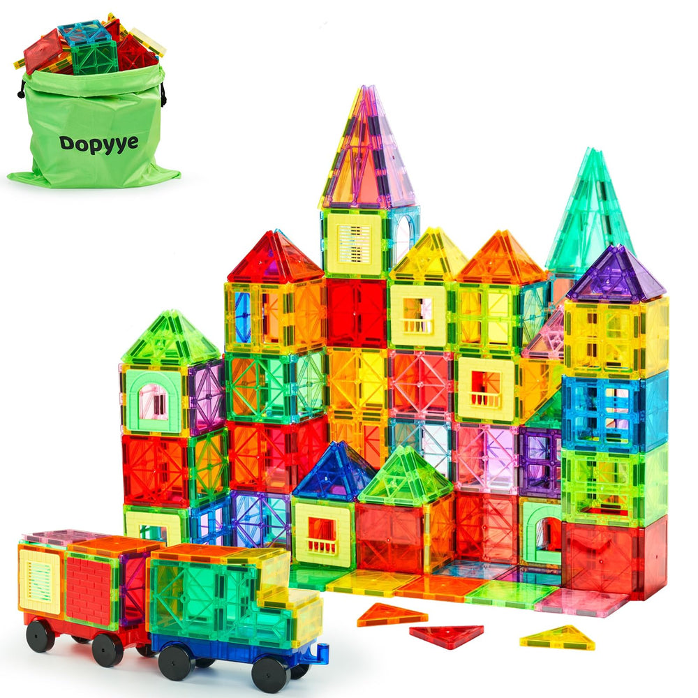 Dopyye 132-piece magnetic tiles set enables large builds and creative play.