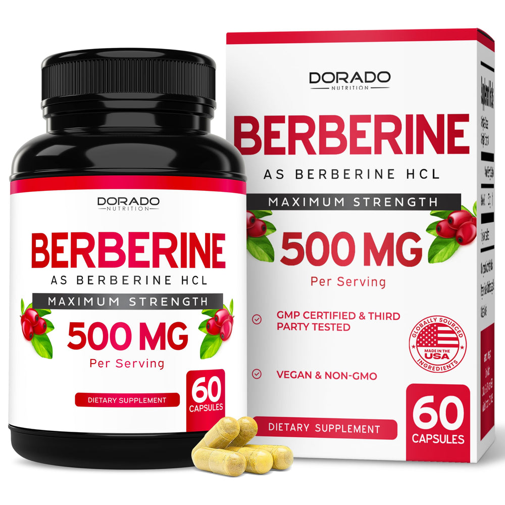 DORADO NUTRITION Berberine HCL bottle with 60 vegan capsules for daily support.