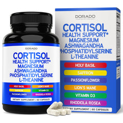 Dorado Nutrition cortisol supplement bottle for daily relaxation support.