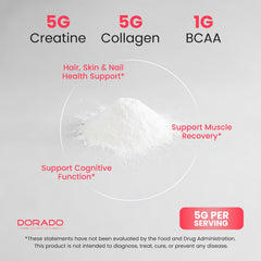 DORADO NUTRITION creatine graphic showing collagen and BCAA benefits