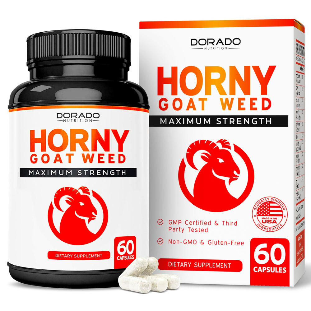 DORADO NUTRITION Horny Goat Weed bottle with 1590mg strength for daily vitality.