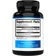 DORADO NUTRITION L Citrulline capsules closeup highlighting vegan capsules for easy swallowing.