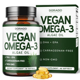 Dorado Nutrition Vegan Omega-3 Algae Oil bottle front showing plant-based DHA and EPA benefits
