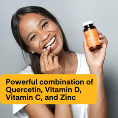 Close-up of Dose + Remedy Immunity Quercetin capsules for quick daily intake.