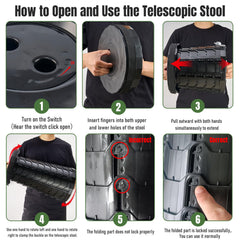 Doseno foldable stool height adjustment with 12 positions.