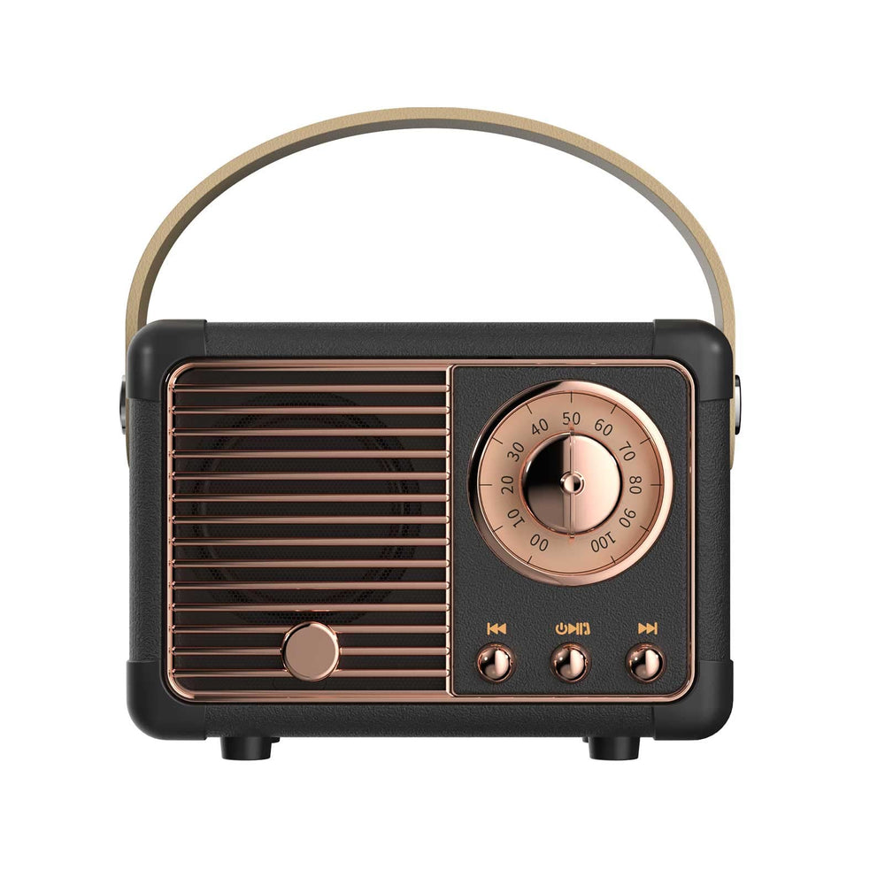Dosmix retro Bluetooth speaker front view, compact for portable listening anywhere