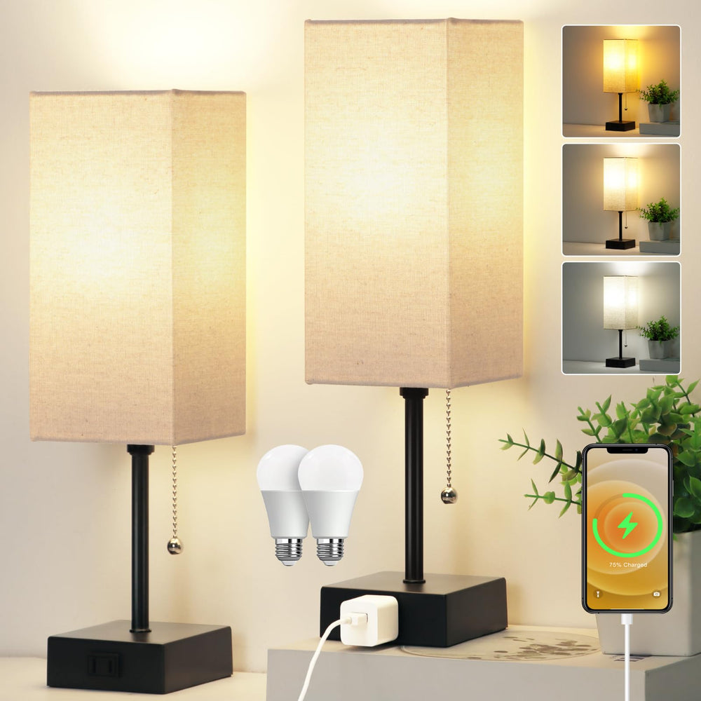 Dott Arts 15-inch bedroom lamp set enhances nightstands with a balanced two-pack design.