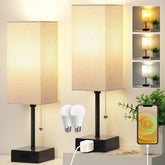 Dott Arts 15-inch bedroom lamp set enhances nightstands with a balanced two-pack design.