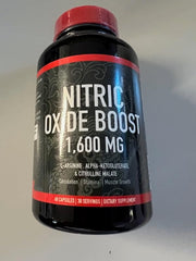 Double Dragon Organics nitric oxide booster bottle back lists ingredients for informed choices.