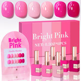 Double Rhythm gel polish set on display with six vibrant bottles for all-season nails.