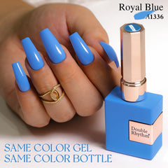Double Rhythm blue sheer gel polish swatch showing glossy finish for DIY nails.