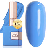 Double Rhythm blue sheer gel polish bottle cap close-up for at-home use.