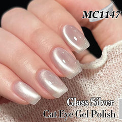 Double Rhythm cat-eye gel polish shows glitter shimmer for striking nails