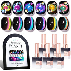 Double Rhythm Cat Eye Gel Polish Set front view with six identical 0-5 oz bottles for at-home manicures.