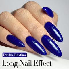Double Rhythm high-gloss navy gel polish provides vibrant, salon-like shine.