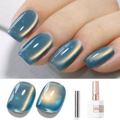 Double Rhythm Ice Glass Cat Eye bottle close-up highlighting magnetic holographic shimmer for nail art.