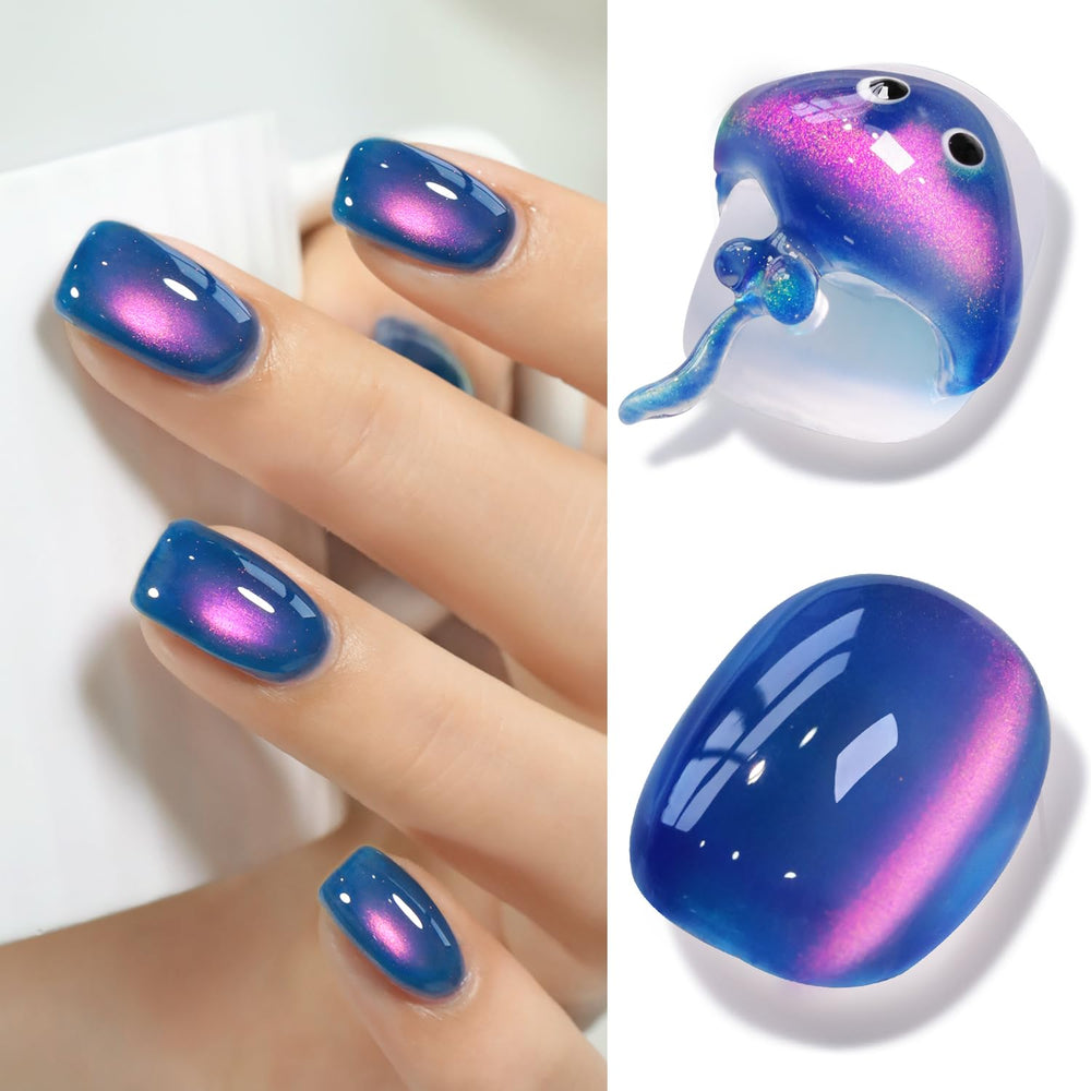 Double Rhythm jelly glass cat eye navy blue 15ml bottle with magnetic shift for chic nails.