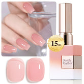 Double Rhythm Jelly Rose Pink bottle showing translucent milky gloss for home nails