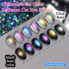 Magnetic holographic reflectivity demonstrates cat-eye depth under varying lighting.