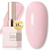 Double Rhythm pure sheer gel bottle close-up showing 15ml size for at-home manicures.
