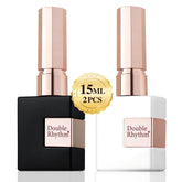 Double Rhythm square-bottle gel polish set on display, great for salon or DIY manicure.
